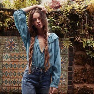 Doen Jana Top in Riviera Blue Size XL